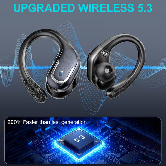 Wireless Headphones, Earbuds Wireless Running with ENC Noise Cancelling Mic, TWS Earphones 3D Deep Bass Over Ear, Sports Ear buds Earhooks for iOS/Android