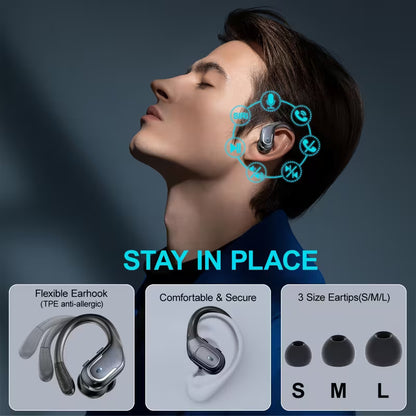 Wireless Headphones, Earbuds Wireless Running with ENC Noise Cancelling Mic, TWS Earphones 3D Deep Bass Over Ear, Sports Ear buds Earhooks for iOS/Android