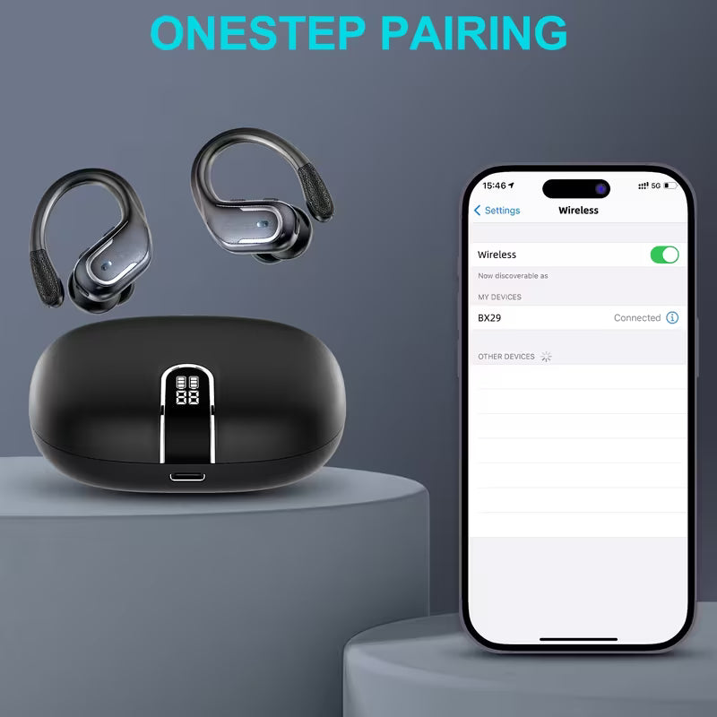 Wireless Headphones, Earbuds Wireless Running with ENC Noise Cancelling Mic, TWS Earphones 3D Deep Bass Over Ear, Sports Ear buds Earhooks for iOS/Android